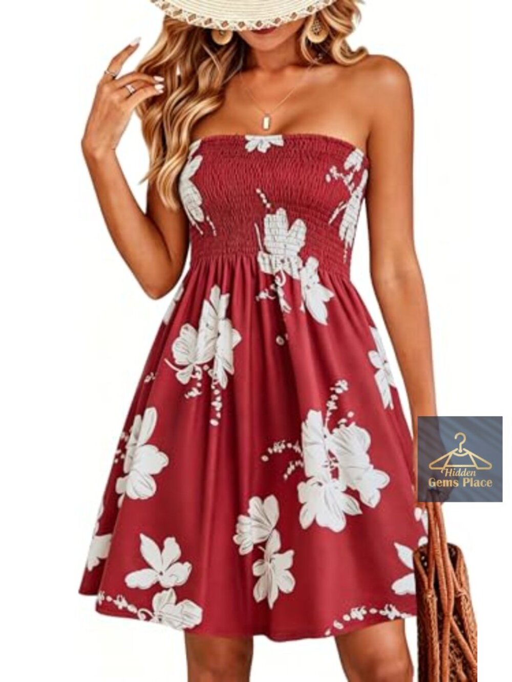 Strapless Boho Floral Sundress Summer Beach Cover Up Dress
